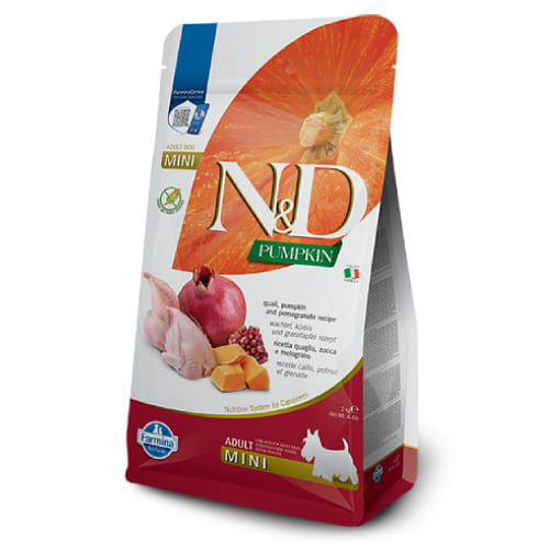 FARMINA N&D DOG GF PUMPKIN QUAIL POMEGRANATE S suņu barība Paipala, ķirbis, granātābols 2kg